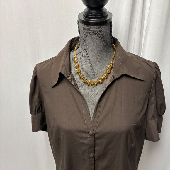 Geoffrey Beene Sport Button-Up Shirt Womens Sz XL Brown Stretch Short Sleeve NEW - Picture 2 of 8